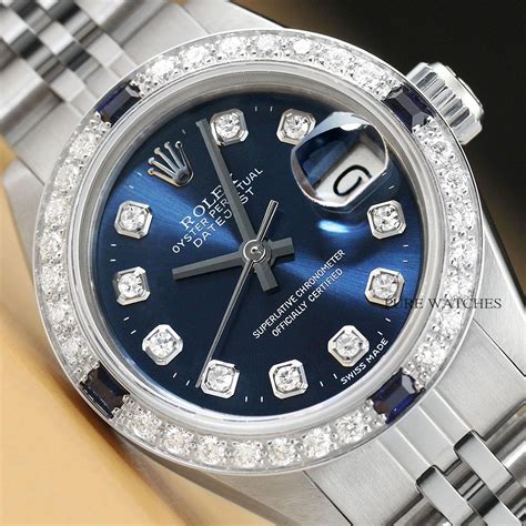 used ladies rolex with diamond bezel|ladies rolex blue face diamonds.